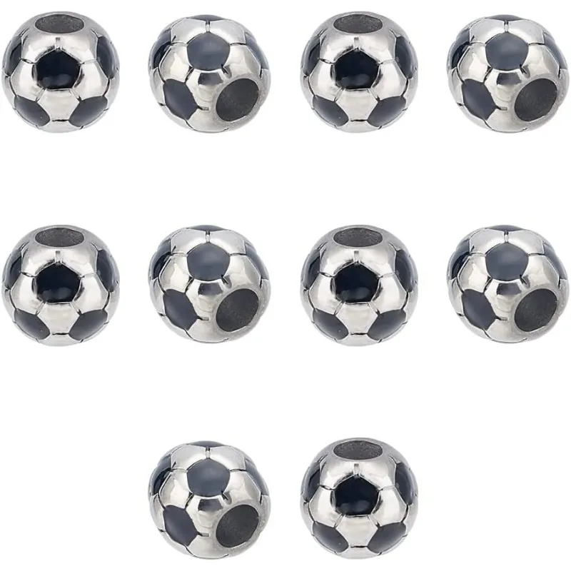 10ks futbalové korálky z nehrdzavejúceho stee futbalového lopty Európske korálky Športové 5 mm veľké diery Hole Hole Luads na výrobu náramkov