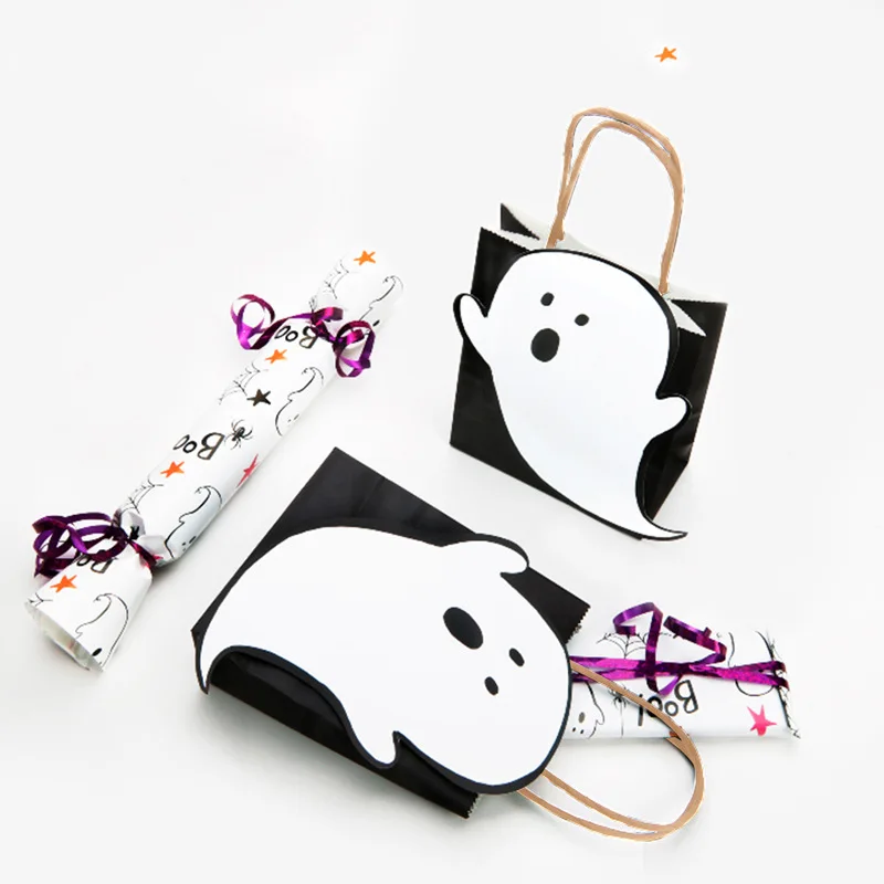 10ks Halloween biele duchovné karty Čierna taška Čierny Halloween Candy Clutch Bag Darčekové večierky Dodávky