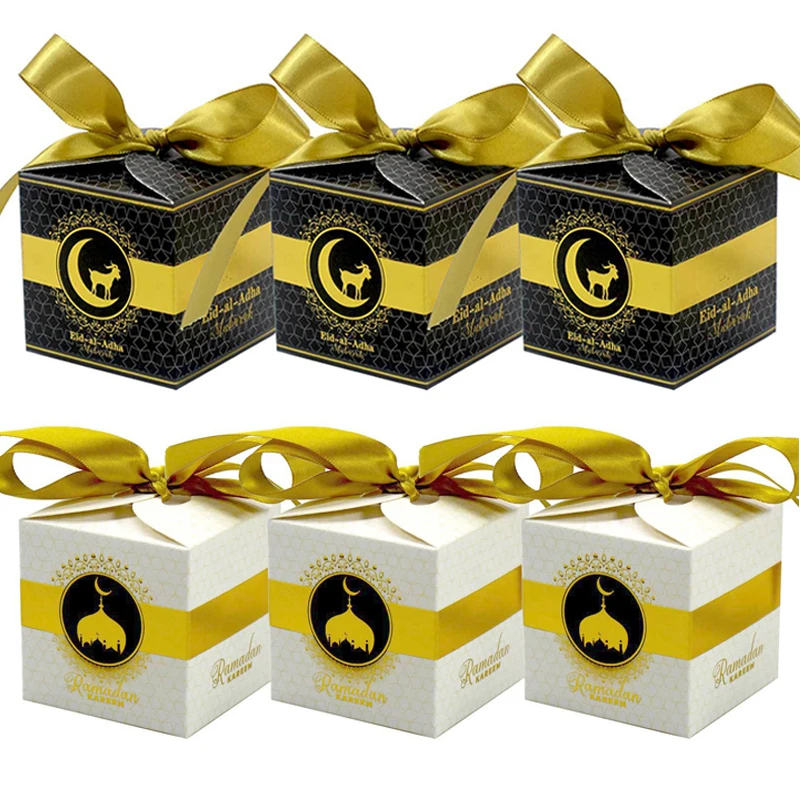 10ks Happy Eid Mubarak Candy Box Hajj Mubarak DIY Darčekové obaly Party Moslim Islamský eid al-Fitr Ramadan Kareem Decotion