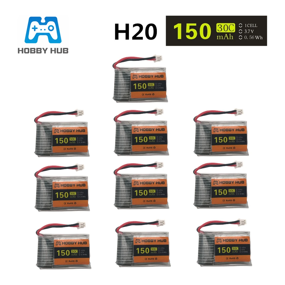 10ks Hobby Hub 3,7V 150MAH 30C pre JJRC H20 RC QuadCopter Parts 3,7V LiPo batéria 150 mAh s 1,25 mm zástrčkou