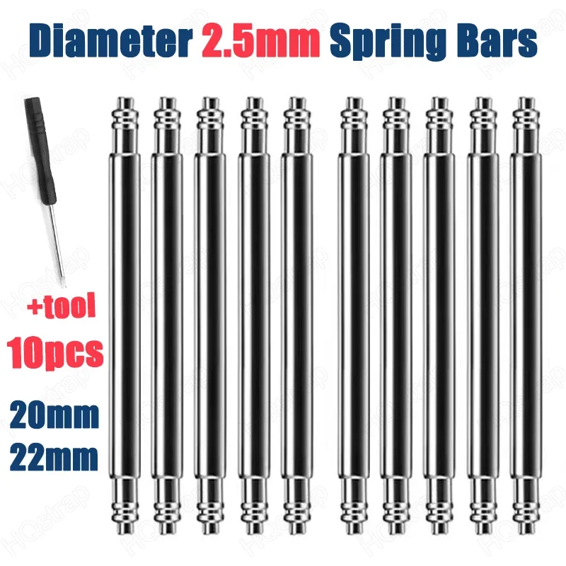 10ks hodinky Priemer pružiny pásma Priemer 2,5 mm z nehrdzavejúcej ocele pružinové tyče remienok Link Pins 20 mm 22 mm hodinky opravy Toos príslušenstvo