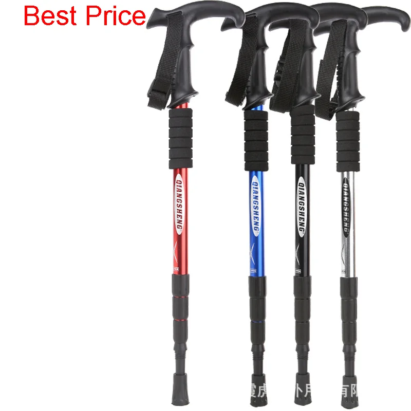 10ks horolezecká tyčinka T-Type Dual-použitie 4 sekcia Hliníková zliatina Teleskopická vonkajšia kempingová palica Walking Stick Stick