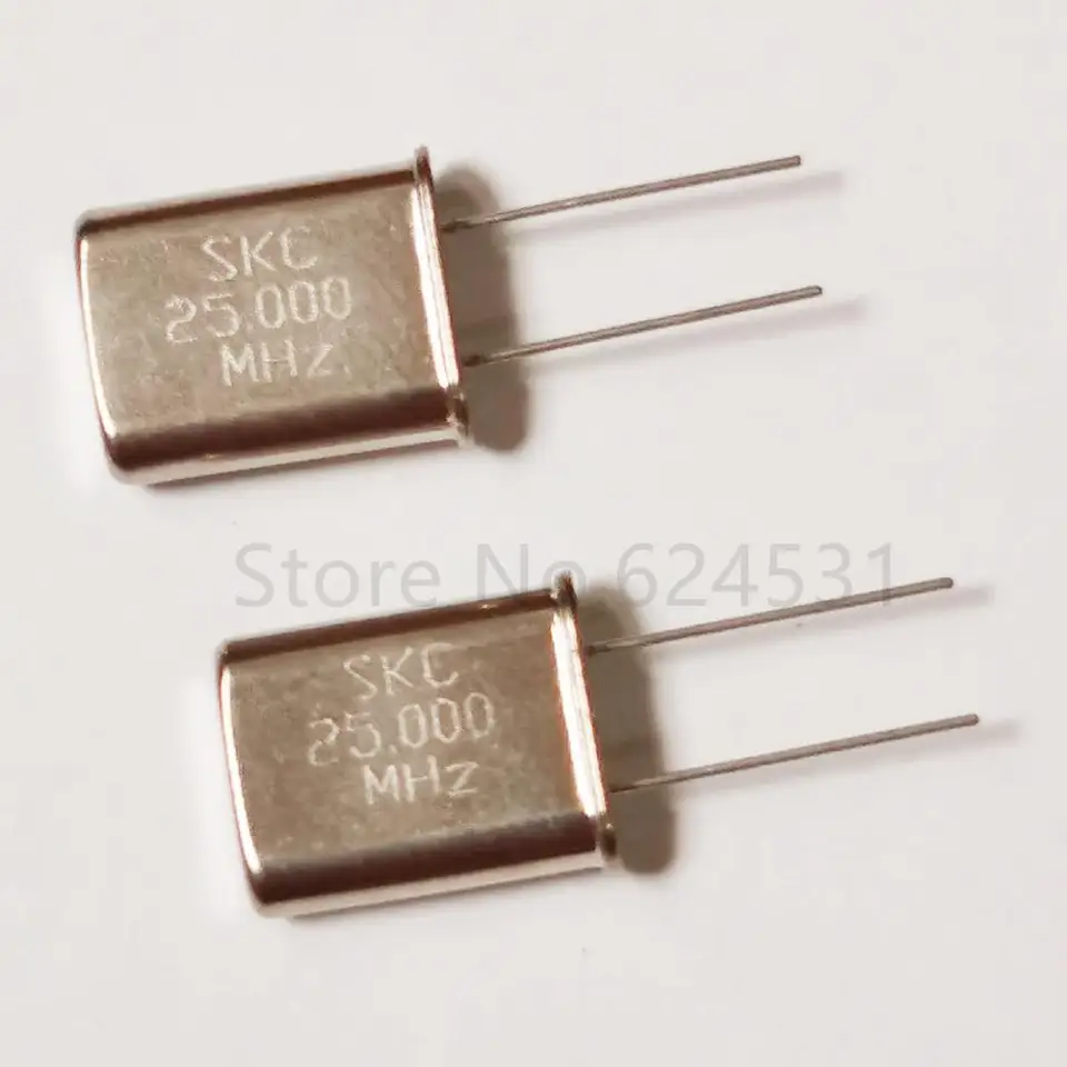10ks in-line pasívny kremeňový kryštál HC-49U 25 MHz 25 000 MHz 25 m krištáľový rezonátor