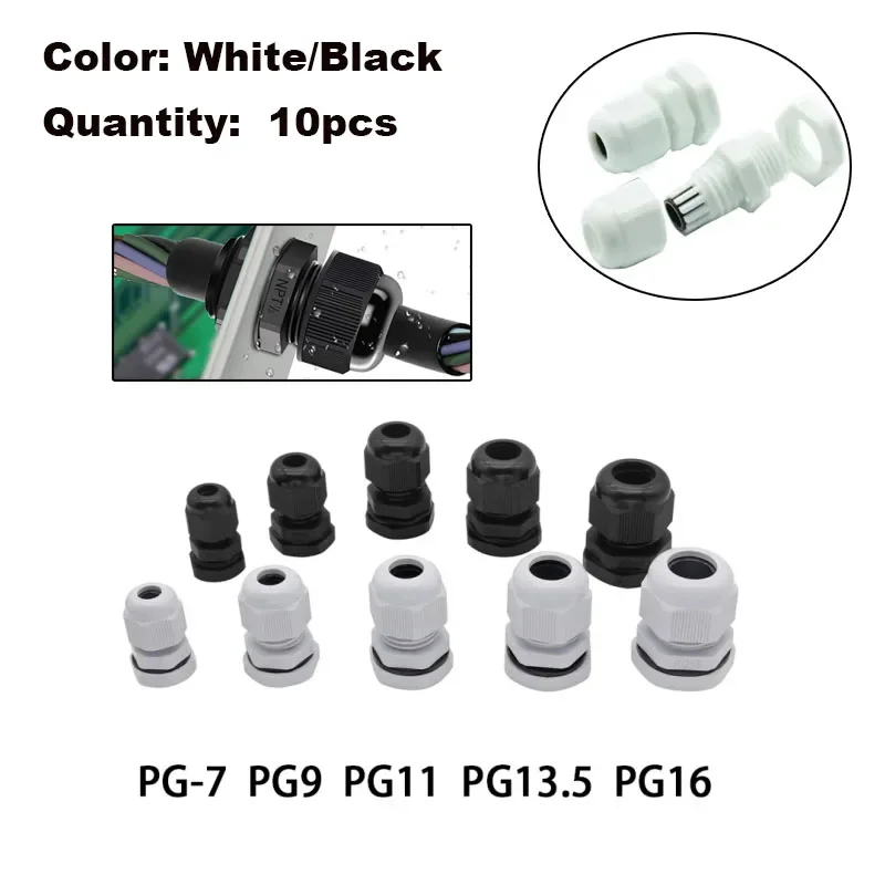 10ks IP68 PG7-PG16 káblové šnúry žľazy biele/čierne nylonové plastové spojovacie skrinky konektory COFLUS GRIPS GRIPS A LOCKKNUT