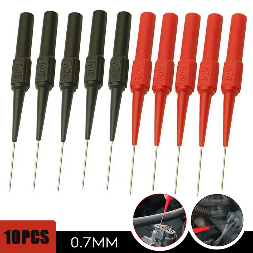 10ks izolácia izolácie Piercing Needle nedeštruktívna 0,7 mm multimetrové testovacie sondy pre nástroje na meranie zátky banánov červené/čierne