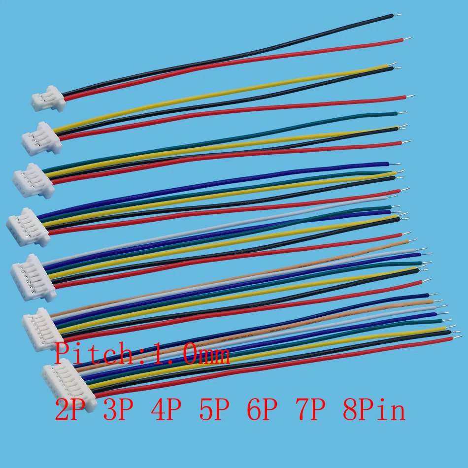 10ks JST SH1.0 Pitch 1,0 mm 2p 3p 4p 5p 6p 7p 8 pin s jedným ženským konektorom Elektronickým drôtom Dĺžka konektora 10 cm 28awg