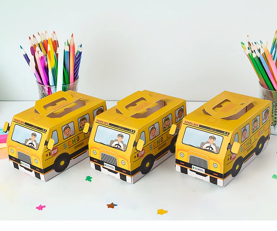 10ks karikatúra školský autobus tvar občerstvenia Candy Box Darčekové boxy pre deti narodeniny späť do školy