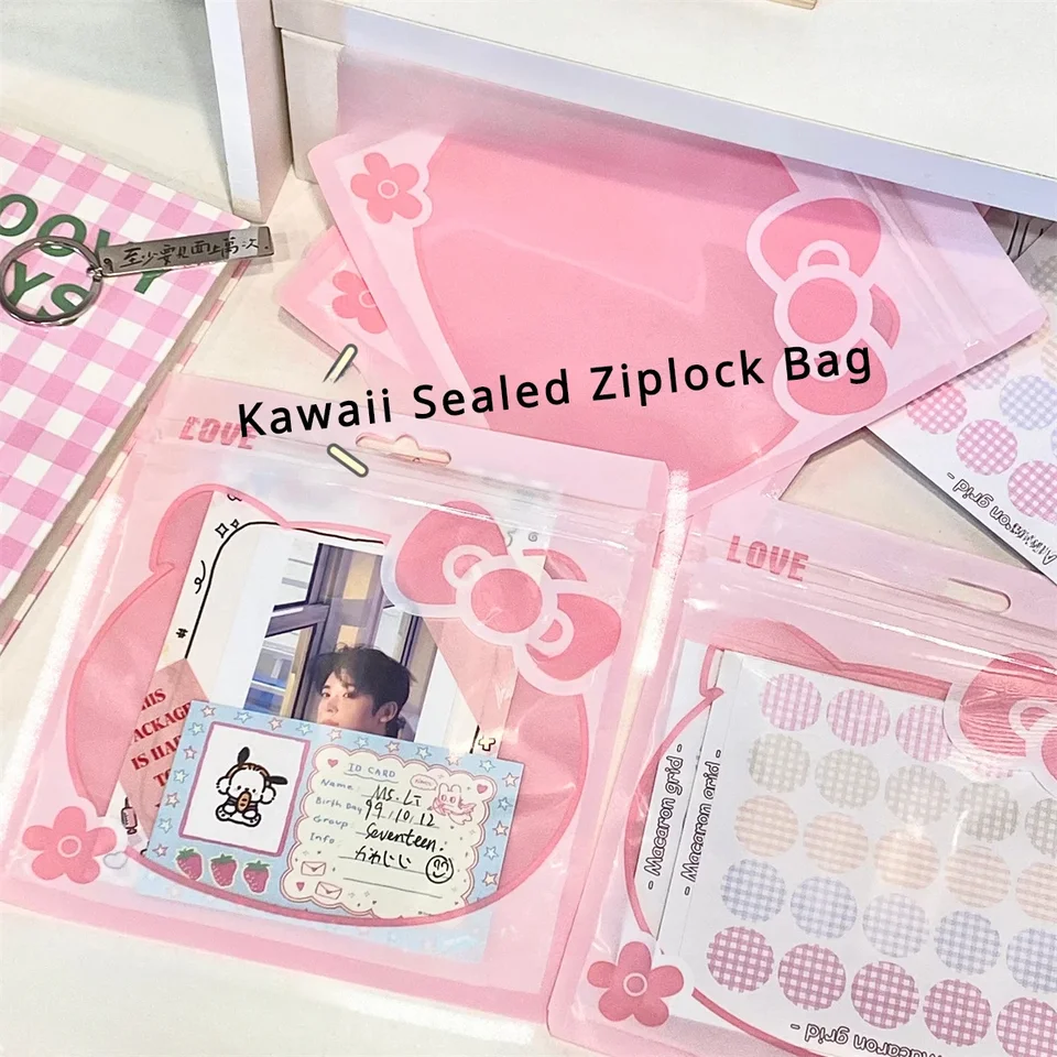 10ks kawaii Hello Kitty Náhrdelník šperky zapečatené zipsové taška anime ružový luk uzatvárateľný zahusťovaný taška na klenoty