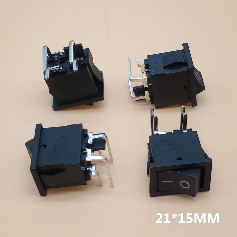 10ks KCD1-104 Typ lode 15*21 mm 4pin 90 stupňov zakrivená ihla zapnutia vypínaču lodí 6A/250V 10A/125V Power prepínač