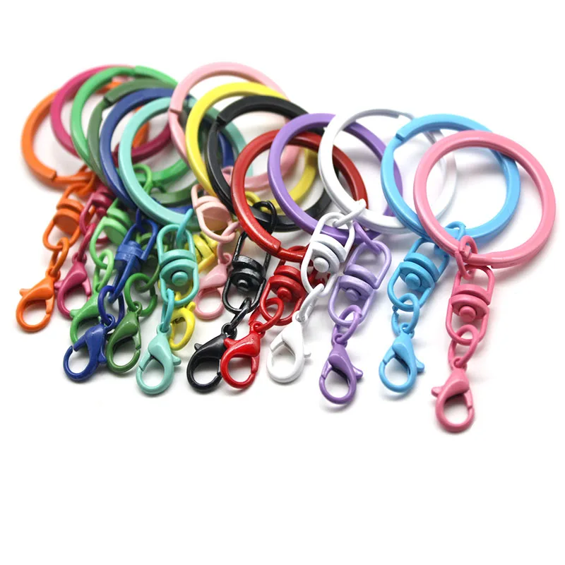 10ks kovové kľúče rozdelené prstene Keyfob Charm Key Krúžky s sponou homárov pre prívesky na kľúče