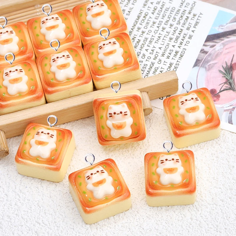 10ks Krásne zvieratá Cat Toast Chlieb Kúzla pre šperky na výrobu nálezov Kawaii Reviin Charm Pendants Flatback DIY Keychain C713