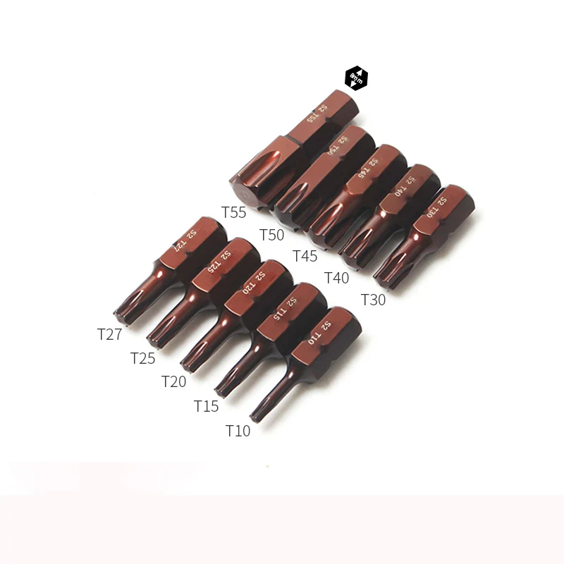 10ks krátke magnetické 5/16 '8 mm hex hex viacúčelové ťažké nárazy Torx Screwdriver Bits T20 T25 T27 T30 T40 T50 T55 Hviezdna hviezda
