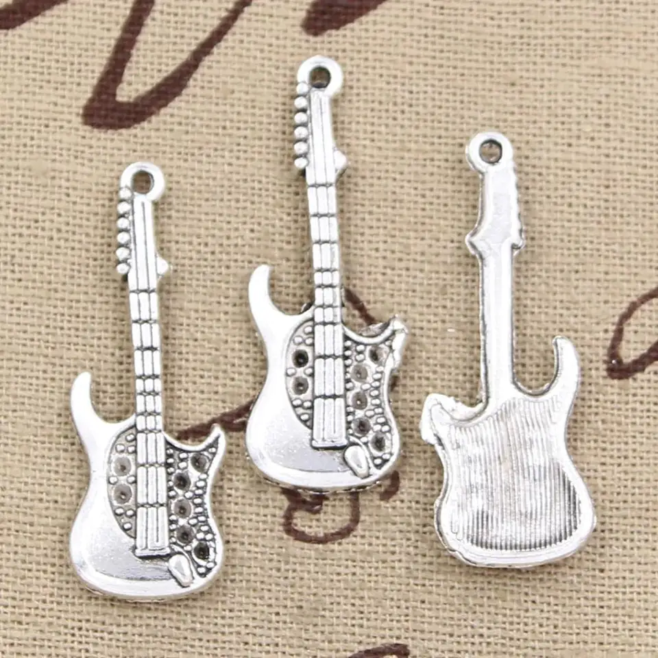 10ks kúzla Elektická gitara 36x12mm starožitné strieborné farebné prívesky