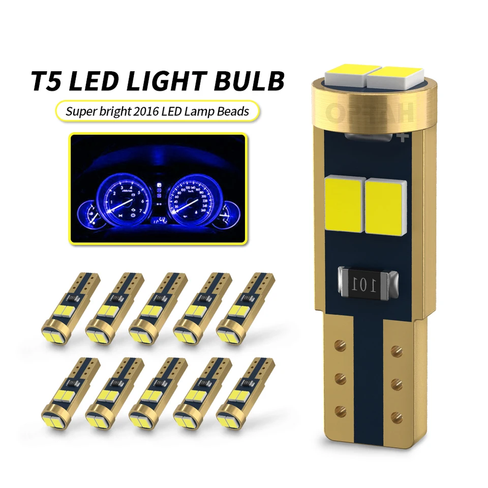 10ks LED svetlá automobilu T5 W3W W1.2W prístrojové žiarovky Vysoko svetlé vozidlo Vnútorné prístrojové panely Výstražné signály 12 V Diode White