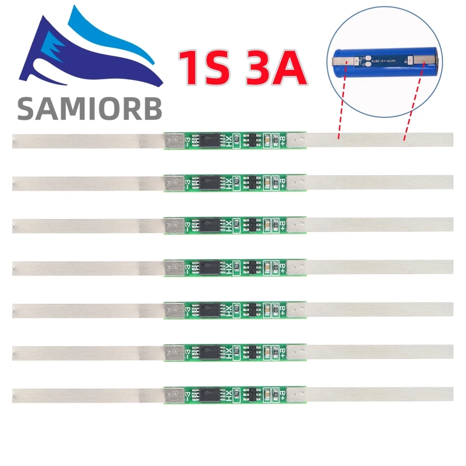 10ks li-iónová batérie ochrana dosky 1S 3A BMS PCB Ochranná doska vhodná pre 3,7 V. 18650 lítiová batéria