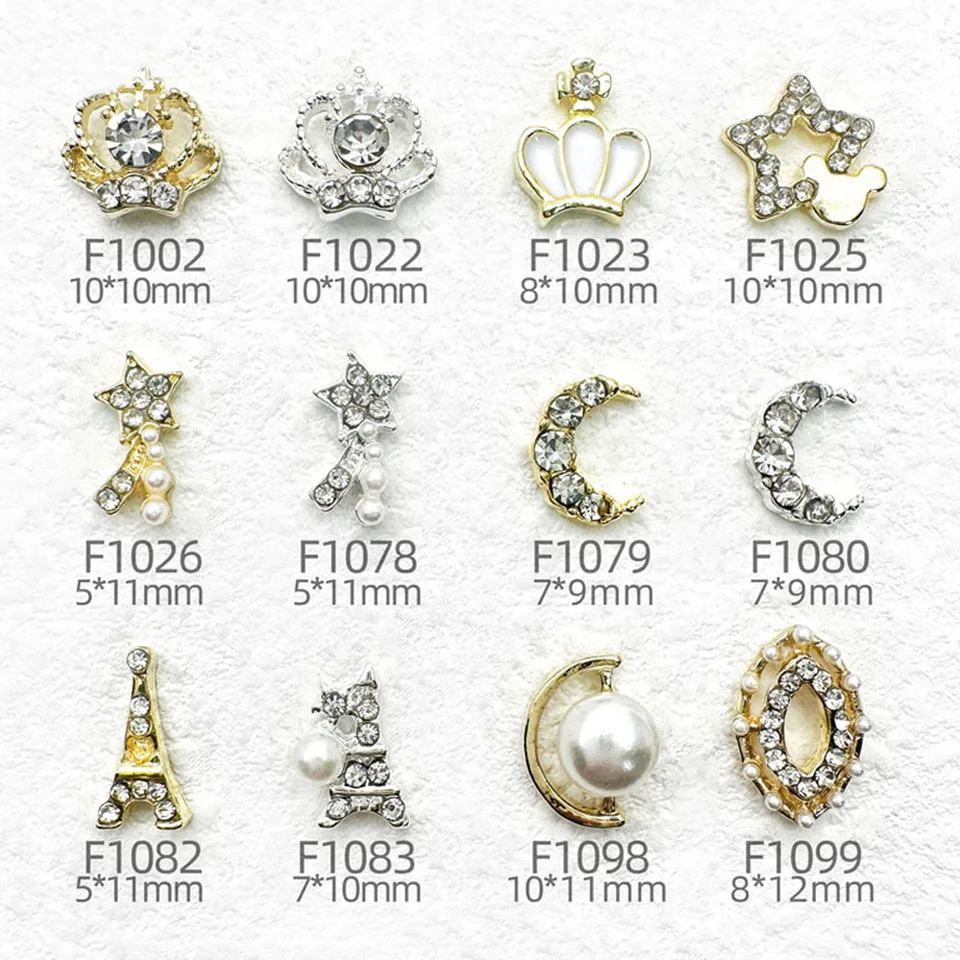 10ks/lot 3d zliatina Paríž Eiffel Tower Nail Charms Star/Moon/Crown Gold/Silver Striebor