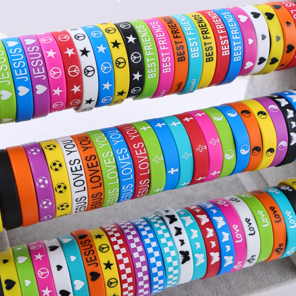 10ks/lot Ježiš kríž Cross Peace Butterfly Love Srdce Cuff Silikone Gum Gumet Otrasy pre mužov (16 štýlov zadarmo Vyberte)