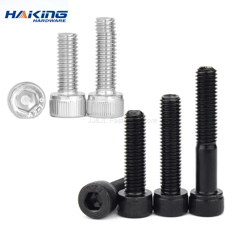 10ks M3 M4 M5 M6 M8 304 A2 Nerezová oceľ Čierny stupeň 12.9 oceľ Din912 Hexagon Hex Hex Socket Cap Allen skrutka skrutky L = 4-150 mm