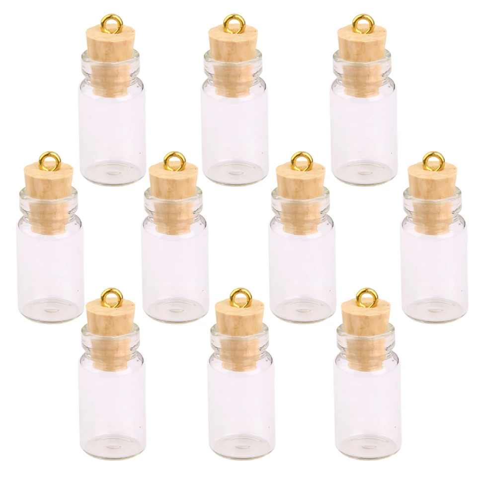 10ks Mini prázdne číry sklenený fľaše prívesok s čiapkami, ktoré si želajú sklenené fľaše fľaše DIY Pendant Charms
