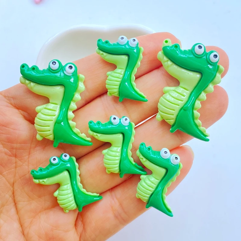 10ks Nová roztomilá živica karikatúra zelená dinosaurus plochý chrbát Fit Phone Deco diely zdobenie pre vlasové luky doplnky