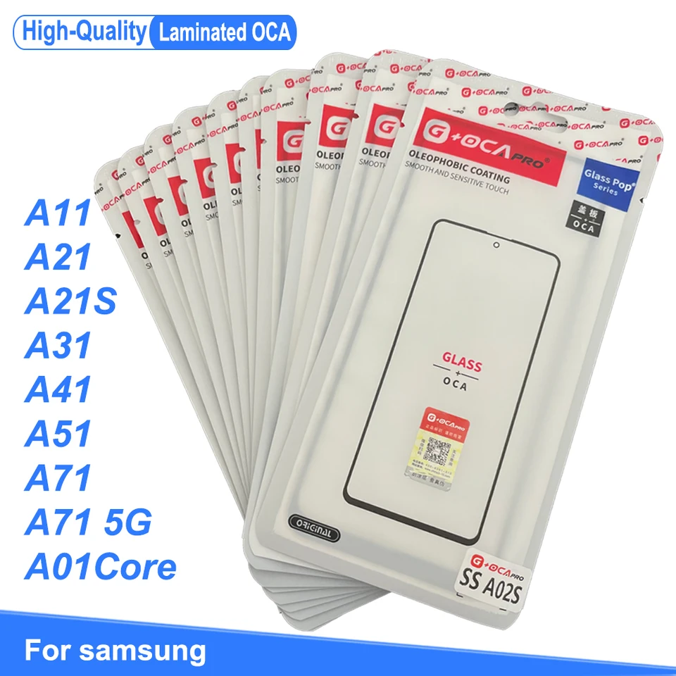 10ks Originálny displej predného skla s OCA pre Samsung Galaxy A10S A20S A30S A50S A70S A10E A20E náhradný panel dotykovej obrazovky