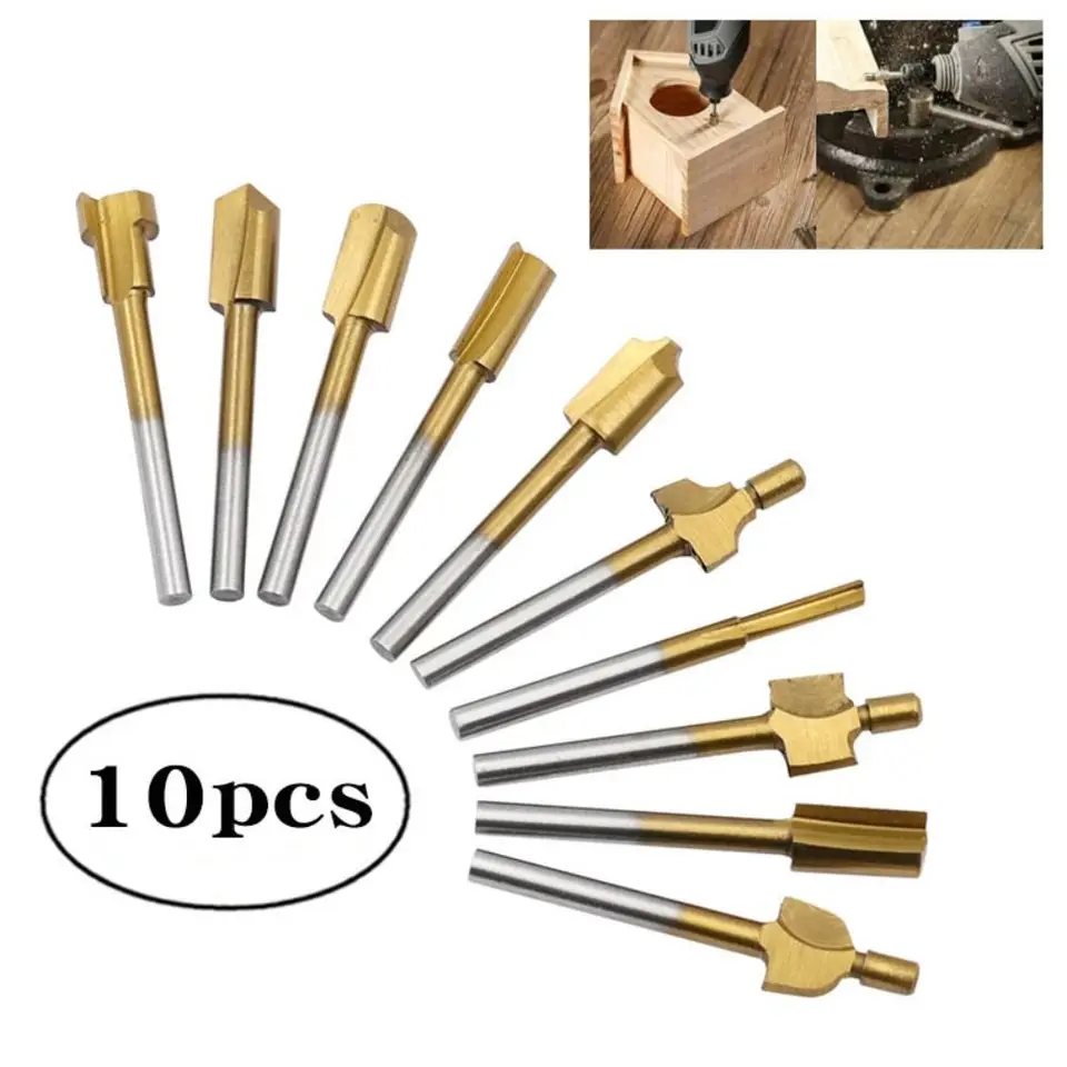 10ks prenosný HSS Router BITS Rotary Tool Set DIY Wood Cutter Fleging Professional 1/8 