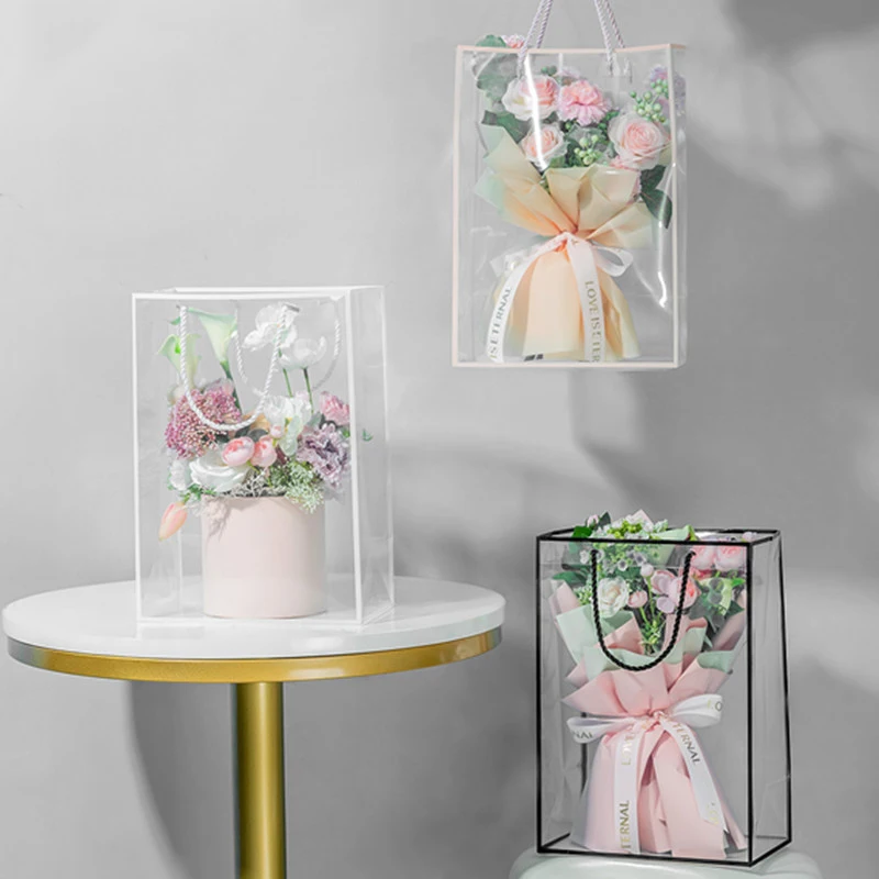 10ks Priehľadná plastová darčeková taška pre kvety kytica Svadobný festival Party laskavosti balenie kabelky Candy Box 35cmx15cmx24.5cm
