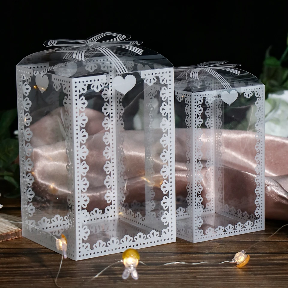 10ks Priehľadné PVC Package Box Birthday Svadba Valentínsky uprednostňovanie čokoládových koláčov Darčekové boxy narodeniny Supaly