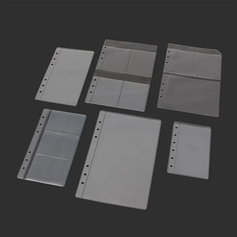 10ks PVC A5A6A7 Transparentné úložné karty Držičku spojiva Ring Rings Notebook 6 Vrecká s dierami dokument Plánovanie Plánovač Bank Plánovač príslušenstva