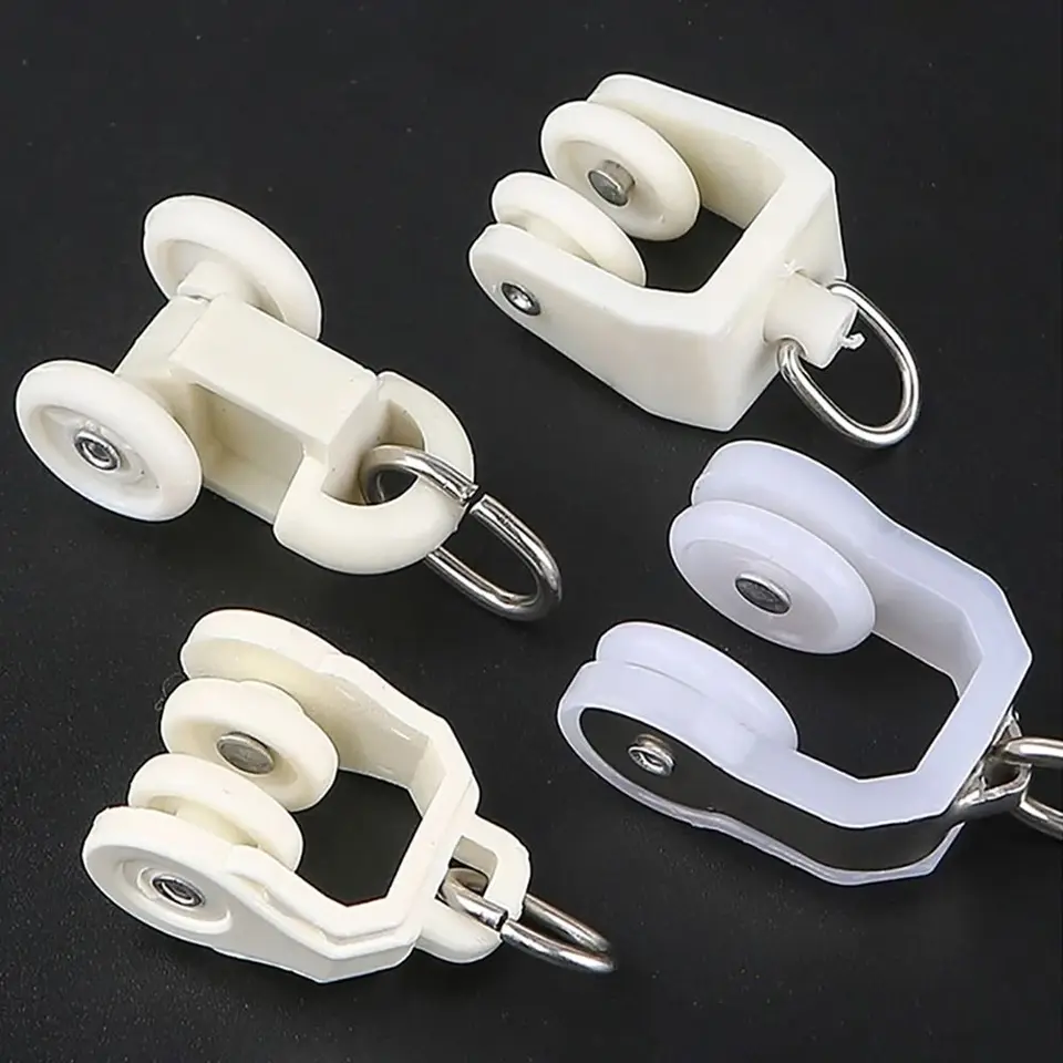 10ks rovné zakrivené koľajové valčeky Závesné kolesá koľajové záclony Háčik prsteňový posúvací nábytok Hardware curtain prúty kladka