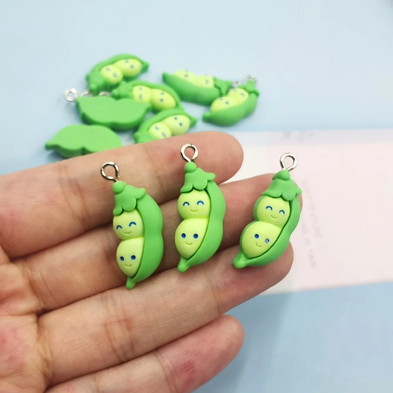 10ks roztomilé zelené zelené fazule hrachové kúzla kawaii živice Flatback Pendant Charm