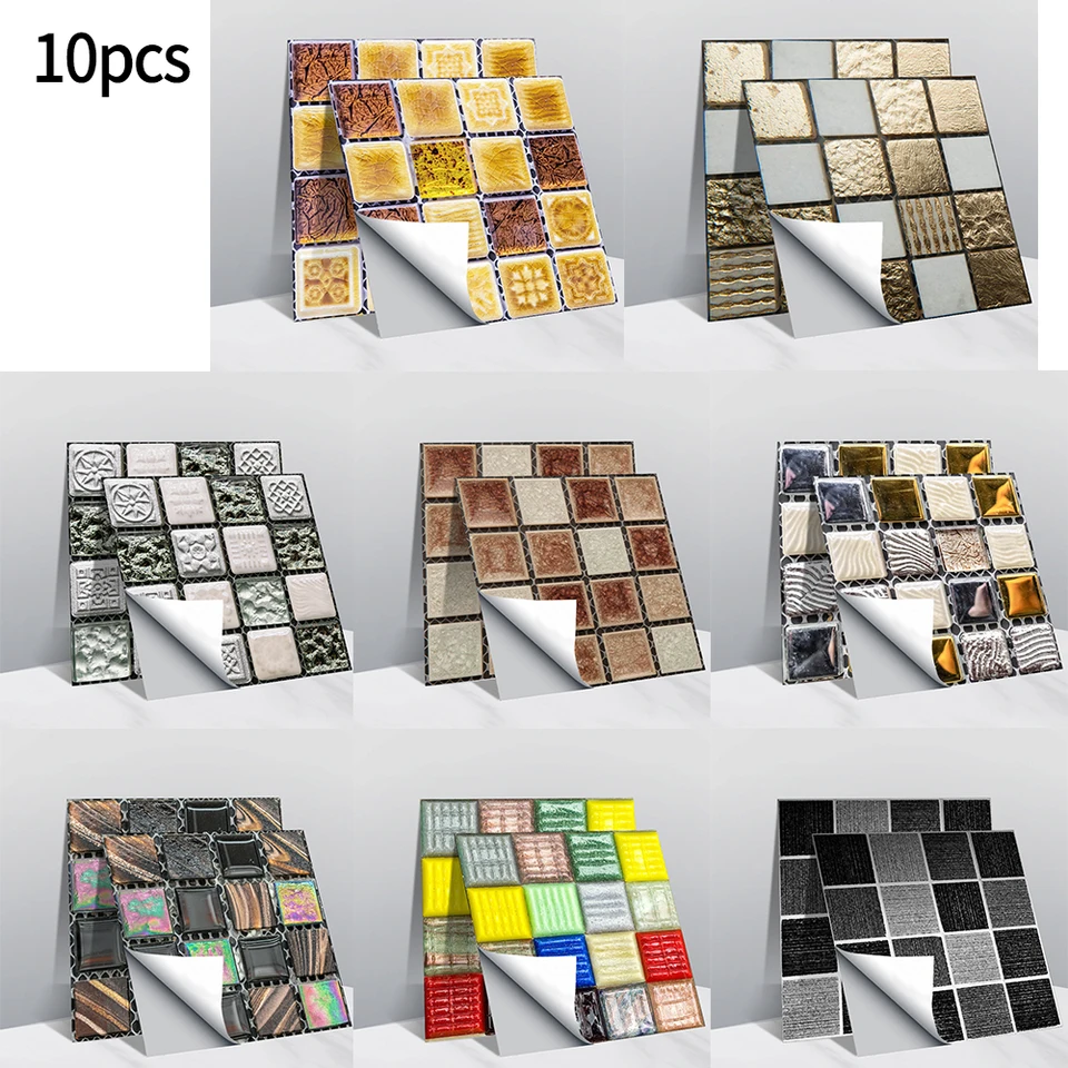 10ks, samolepiace nástenné dlaždice pre kuchynskú spálňu Kúpeľňové steny backsplashes nepremokavé 3D nálepka pre domácu výzdobu