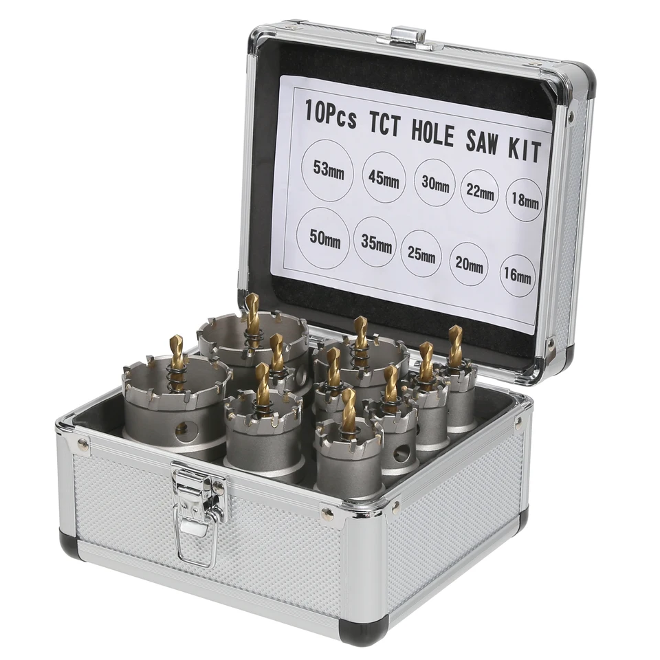 10ks/set 16-53 mm TCT Hole PILA Kit Tungsten Karbid Trippt Bit Bit Set Cutter pre nehrdzavejúcu oceľ doštičku kovový meď kov