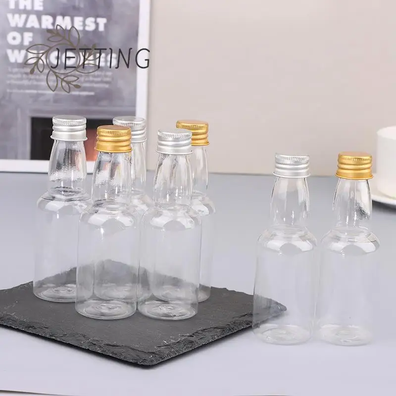 10ks/set 50 ml Mini Clear Pet Regilble Malé fľaše na víno na večierok fľaše na svadobné likéry s únikom