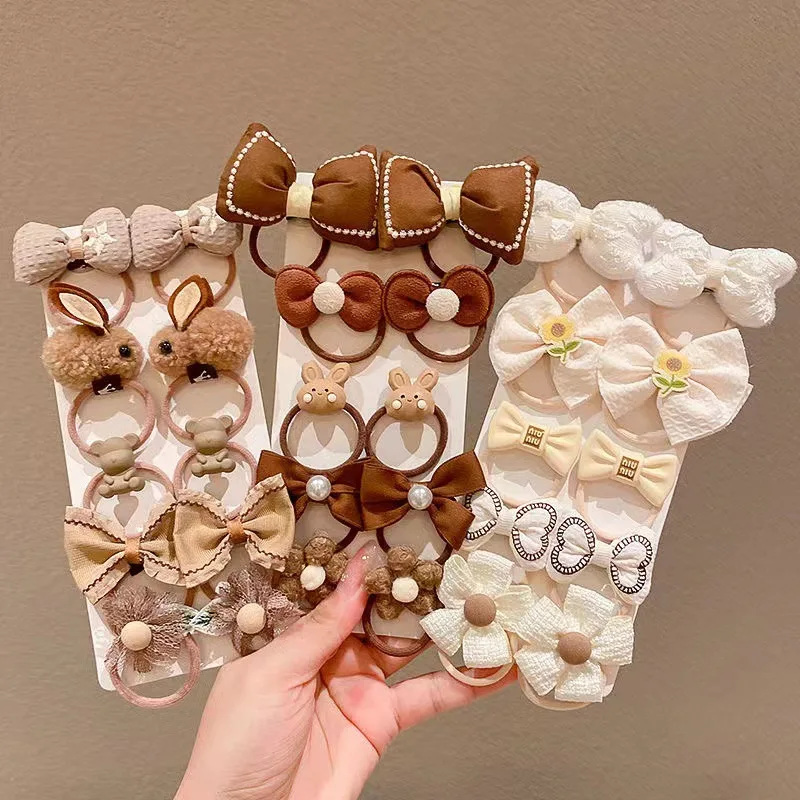 10ks/set girls karikatúra vlasová páska sladké luky vlasové kravaty Elastická gumová skupina princezná kvetina scrunchies Kids Hair Accessories