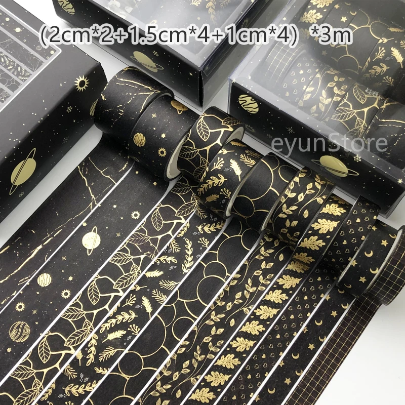 10ks/set Gold Black Washi Tape Listy Masking Tape Tape Washi Tapes Dekoratívne umývadlo Stiapky Journal Stiapky Scrapbook Supplies