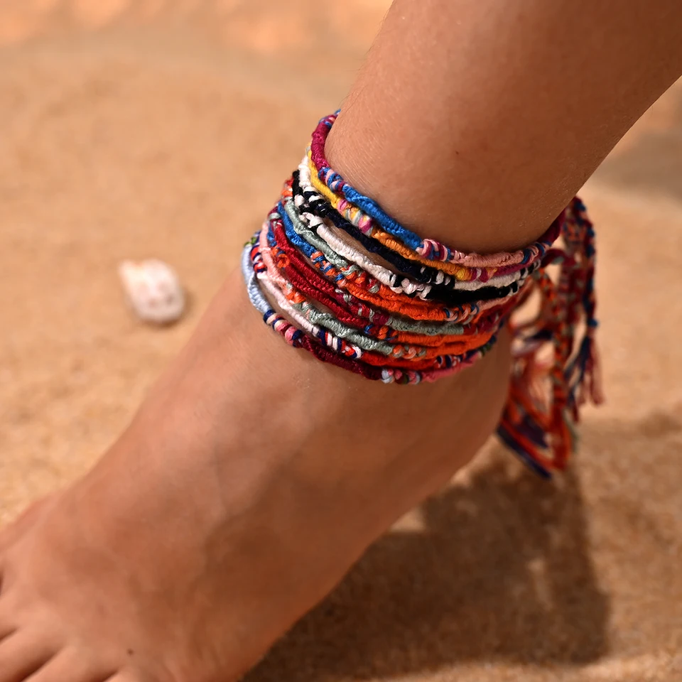 10ks/set letná pláž tkaná lana strapel Anklet pre dievča módu Krásne náramky Čechia pre ženy