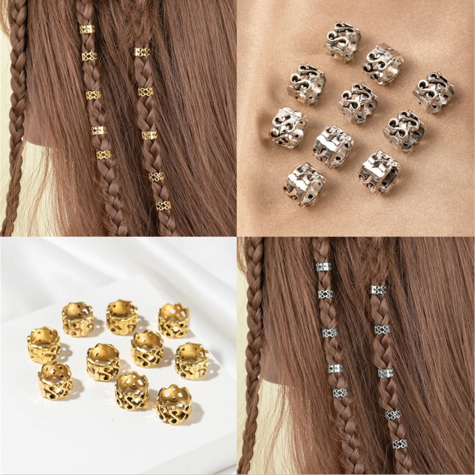 10ks/set retro zlato Dreadlock korálky Vlasové spletenie Dread Clips Africké vrkoče manžety