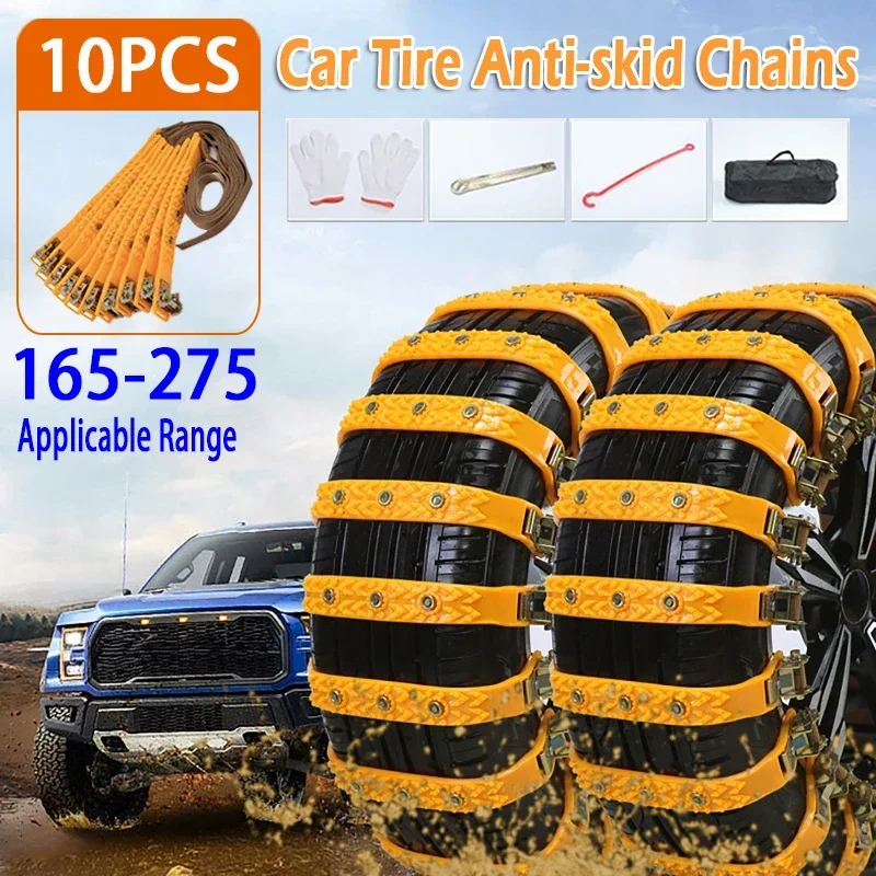 10ks/set Universal Car Tire Snow Anti-Skid Chains Outdoor Driving Bezpečnostné reťazce pre 165-275 pneumatík