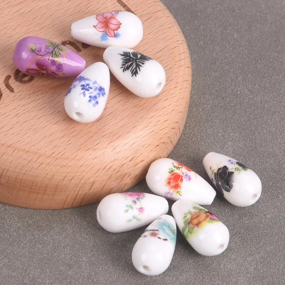 10ks slzy Tvar 20x10 mm kvetinové vzory keramický porcelán voľné remeslá koráliky pre šperky výroby náramkov pre domácich majstrov
