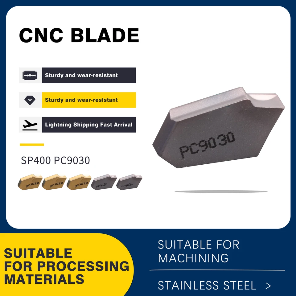 10ks SP200 SP300 SP400 NC3020 NC3030 PC9030 Grooving Blades CNC Lathe Tool Tool Vložky Karbidové vložky Rozdelenie a štrbina vypnutia nástroja