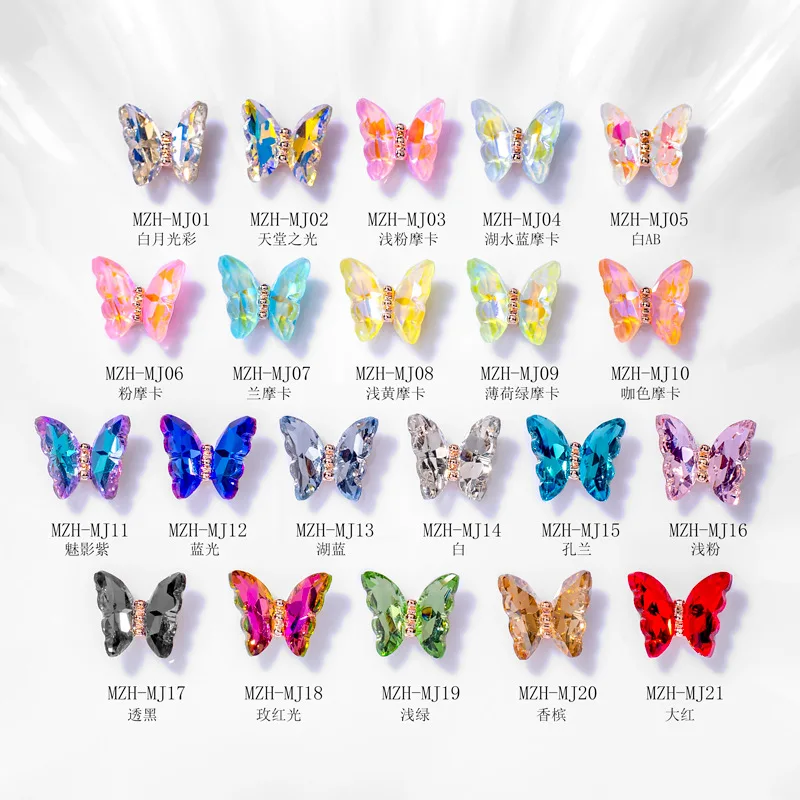 10ks Sparkle Crystal Crystal Smhinestones motýľové tvary nechtov Designs kúzla šperky pre luxusné nechtové umenie 3D doplnky