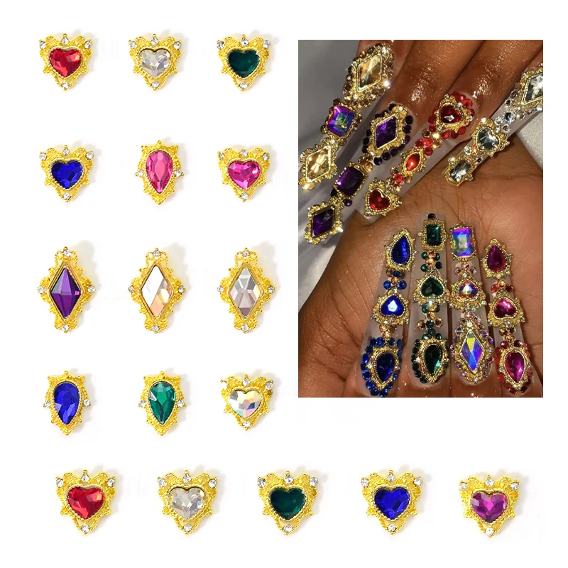 10ks srdiečko AB Crystal 3D kamienok na nechty dekorácie Luxusné zliatinové kúzla Gems DIY šperky manikúra