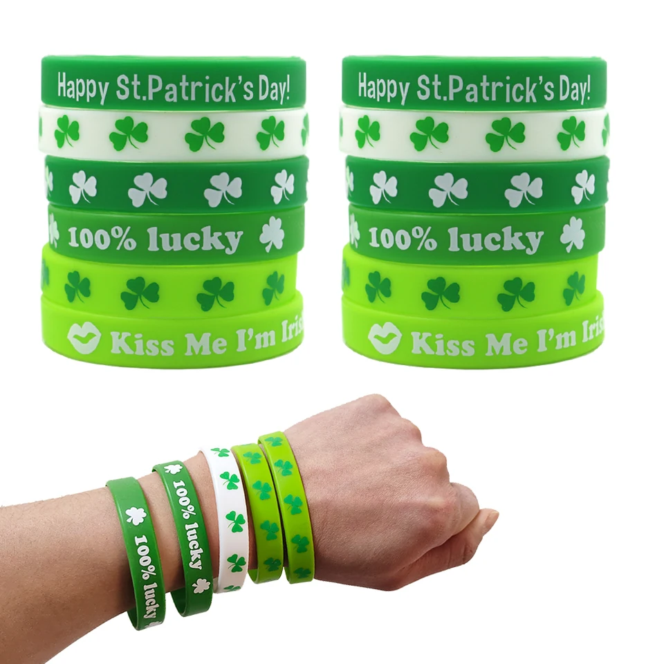 10ks St Patrick's Day náramky Silikón náramok írsky sviatok Šťastné zelené náramky
