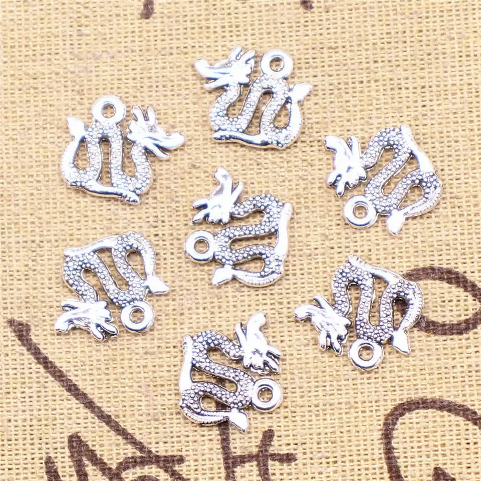 10ks starožitné strieborné farby 15x17mm dračie kúzla ručne vyrábané Jewerly DIY