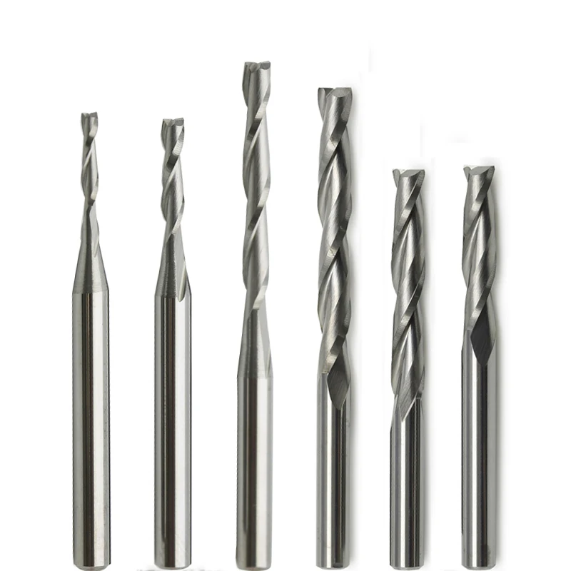 10ks stopky 3,175 mm Dvojitá dvoma dvoma flautovými špirálami bit pre drevo CNC koncový mlyn Tungsten Carbide Cutter Cutter 1/8 