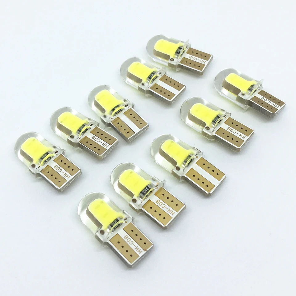 10ks T10 LED Cold White 194 W5W LED doska Svetlo 168 COB COB SILICA Super jasná otočná bočná licenčná žiarovka žiarovka DC Auto 12V