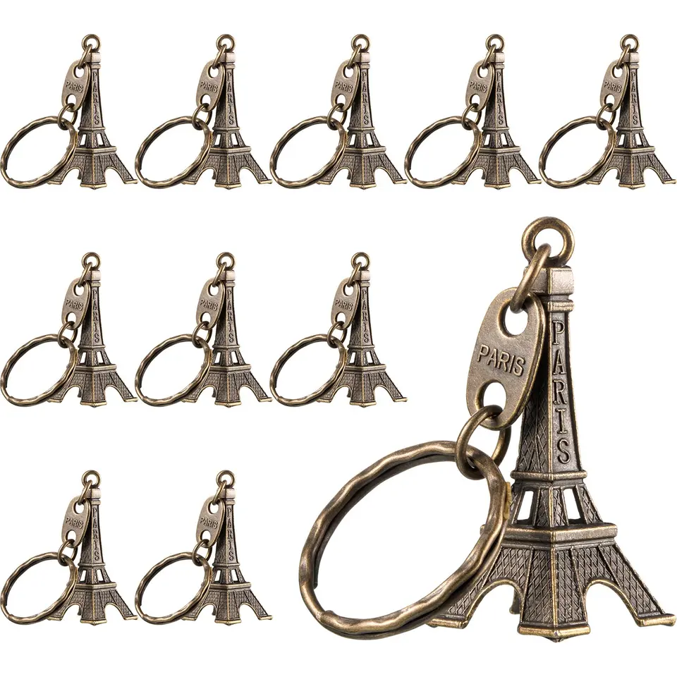10ks Torre Eiffel Tower Bronze Keychain pre klávesy Suvenírs, Paríž Tour Eiffel Keychain Key reťaz kľúča Kľúčový kľúče Držica kľúča