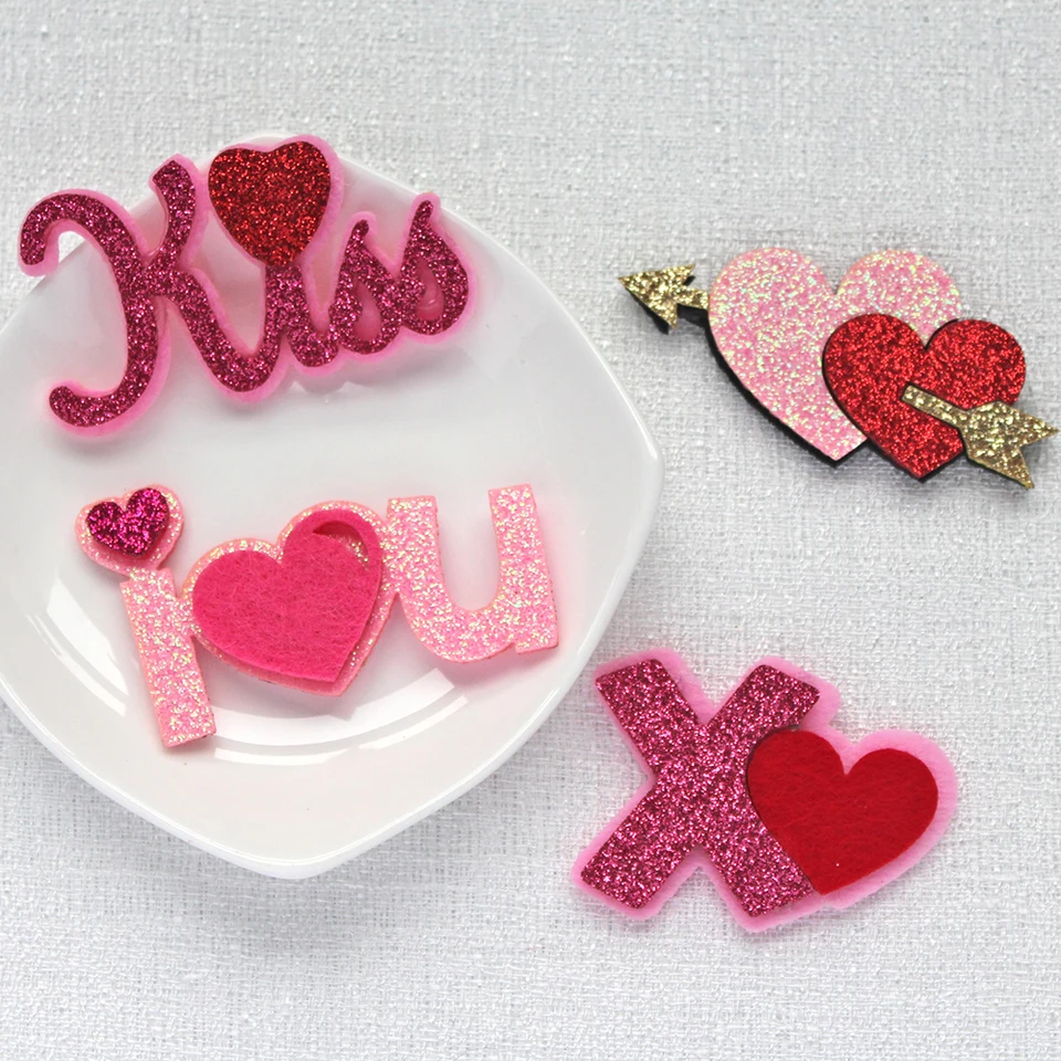 10ks trblietky Valentínskym plstením Patches for Stick on Crafts DIY vlasová mačka dievčatko dievčatko Detské doplnky Aplikácie