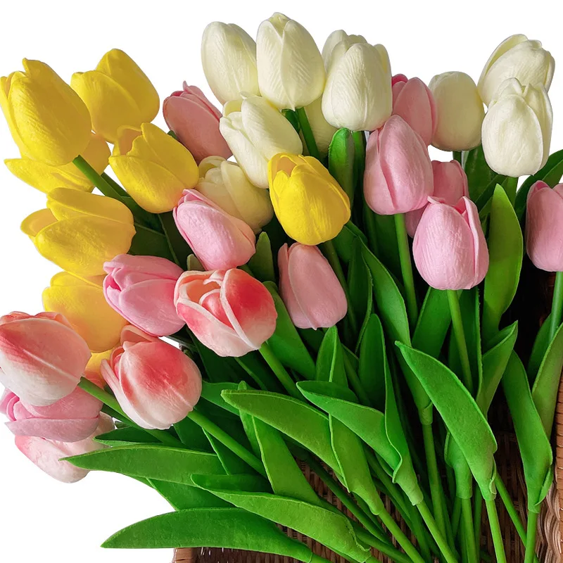 10ks tulipány umelý kvet PU skutočné dotykové tulipány kytica pre svadobnú domácu dekoráciu falošná rastlina Veľkonočné večierky Valentines kvetinový darček